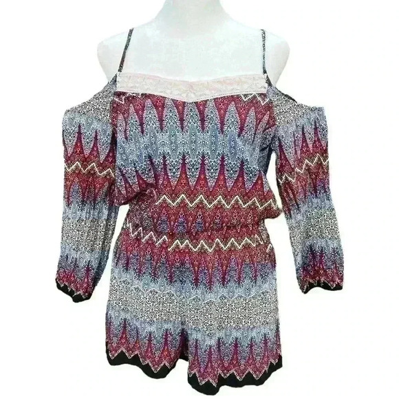 Umgee Boho Off-The-Shoulder Romper size S with pockets & adjustable straps - Picture 2 of 9
